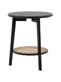 Kulatý odkládací stolek z dubového dřeva a ratanu Skylar, Černá, béžová, Ø 48 cm, V 55 cm