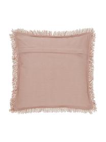 Bouclé kussenhoes Bounce met franjes, Wit, terracottarood, 45 x 45 cm