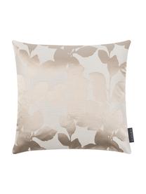 Kissenhülle Ariela in Beige mit glänzenden Blättermotiven, Vorderseite: 35% Polyester, 34% Viskos, Rückseite: 100% Polyester, Beige, B 40 x L 40 cm