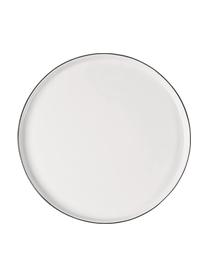 Handgemaakte serviesset Salt van porselein, 4 personen (12-delig), Porselein, Gebroken wit met zwarte rand, 4 personen (set van 12)
