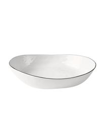 Handgemaakte serviesset Salt van porselein, 4 personen (12-delig), Porselein, Gebroken wit met zwarte rand, 4 personen (set van 12)