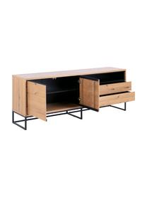 Dressoir Dalarna met deuren en eikenhoutfineer, Frame: MDF met wild geborsteld e, Poten: gepoedercoat metaal, Wild eikenhoutkleurig, zwart, B 197 x H 76 cm