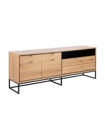 Sideboard Dalarna mit Türen und Eichenholzfurnier, Korpus: Mitteldichte Holzfaserpla, Holz, Schwarz, B 197 x H 76 cm