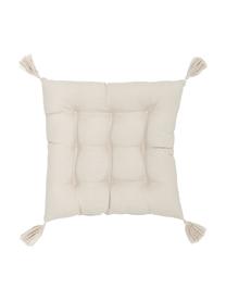 Coussin de chaise 40x40 beige à houppes Ava, Beige, larg. 40 x long. 40 cm