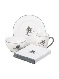 Servizio da colazione dipinto a mano  Toni 4 pz, Ceramica, Grigio, bianco, Set in varie misure