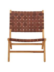 Leren loungefauteuil Coffee met houten frame, Frame: natuurlijk teakhout, Teakhoutkleurig, cognackleurig, B 63 x D 75 cm