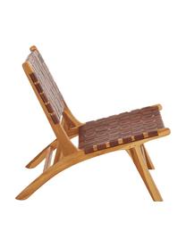 Leren loungefauteuil Coffee met houten frame, Frame: natuurlijk teakhout, Teakhoutkleurig, cognackleurig, B 63 x D 75 cm