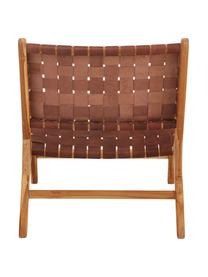 Leder-Loungesessel Coffee mit Holz-Gestell, Gestell: Teakholz, naturbelassen, Teak, Cognac, B 63 x T 75 cm