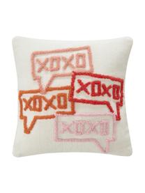 Funda de cojín texturizada de diseño Xoxo, Parte delantera: 80% lana, 20% algodón, Reverso:  100% algodón, Blanco crema, rosa, rojo, naranja, An 45 x L 45 cm