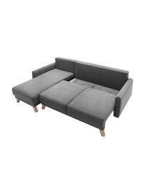 Sofá rinconero cama de terciopelo Balio (4 plazas), con espacio de almacenamiento, Tapizado: 100% terciopelo de poliés, Estructura: madera de pino maciza, ag, Patas: madera, Terciopelo gris oscuro, An 234 x F 164 cm