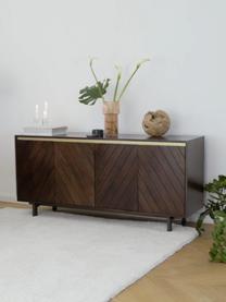 Sideboard Karl mit Türen aus massivem Mangoholz, Korpus: Massives Mangoholz, lacki, Füße: Metall, pulverbeschichtet, Mangoholz, Goldfarben, B 165 x H 61 cm