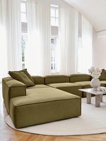 Sofá rinconera modular Lennon, Tapizado: 100% poliéster Alta resis, Estructura: madera de pino maciza, ma, Patas: plástico, Tejido verde, An 418 x Al 68 cm, chaise longue izquierda