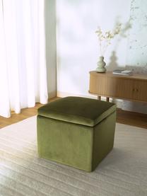 Zamatová taburetka s úložným priestorom Winou, Zamatová olivovozelená, Š 50 x V 48 cm