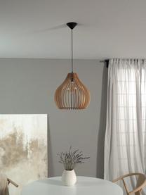 Lampa wisząca z drewna Pantilla, Jasne drewno naturalne, czarny, Ø 39 x W 40 cm