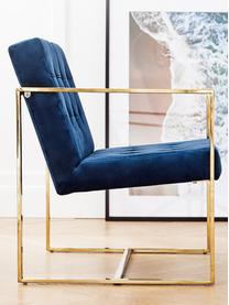 Fauteuil lounge en velours Manhattan, Velours bleu foncé, couleur dorée, larg. 70 x prof. 72 cm