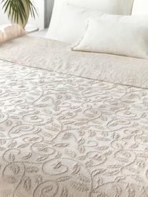 Plaid coton texturé à volants et motif floral Clara, 99 % coton, 1 % élasthanne, Beige, larg. 180 x long. 250 cm