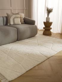 Alfombra artesanal de pelo largo Bayu, 84% lana, 16% algodón 

Las alfombras de lana se pueden aflojar durante las primeras semanas de uso, la pelusa se reduce con el uso diario., Beige, An 80 x L 150 cm (Tamaño XS)