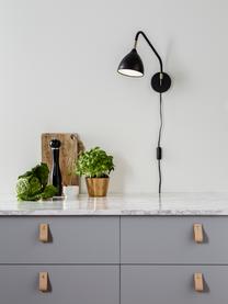 Grote verstelbare wandlamp Valencia met stekker, Lampenkap: gecoat metaal, Diffuser: kunststof, Decoratie: vermessingd metaal, Zwart, D 40 x H 28 cm
