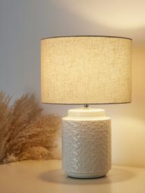 Kleine tafellamp Charming Bloom, Lampenkap: stof, Lampvoet: keramiek, Beige, crèmewit, Ø 21 x H 35 cm