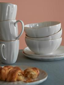 Komplet naczyń śniadaniowych z reliefem Sali, dla 4 osób (12 elem.), Porcelana, Biały ze złota krawędzią, dla 4 osób (12 elem.)