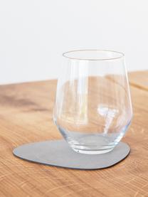 Dessous de verre asymétriques en cuir Curve, 4 pièces, Cuir, caoutchouc, Gris clair, larg. 11 x long. 13 cm