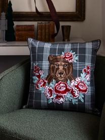 Poszewka na poduszkę z haftem Bear, 100% bawełna, Ciemny szary, S 45 x D 45 cm