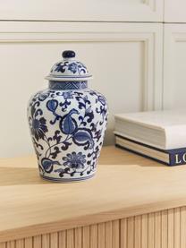 Vase en porcelaine avec couvercle Annabelle, Porcelaine, Blanc, bleu, Ø 16 x 26 cm