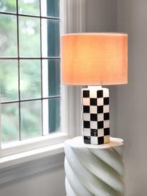 Tafellamp Check met dambordpatroon, Lampenkap: katoen, Lampvoet: keramiek, Lichtroze, wit, zwart, Ø 25 x H 42 cm