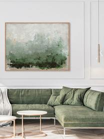 Ręcznie malowany obraz na płótnie w drewnianej ramie New Story, Stelaż: drewno sosnowe, Beżowy, odcienie zielonego, S 120 x W 92 cm