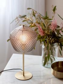 Tischlampe Orbiform mit Glasschirm, Lampenschirm: Glas, Lampenfuß: Metall, beschichtet, Transparent, Goldfarben, Ø 23 x H 47 cm