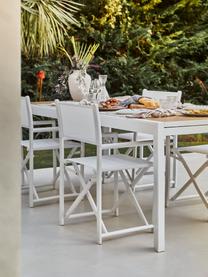 Rozsuwany stół ogrodowy Elias, Blat: tworzywo sztuczne, Nogi: aluminium, malowane prosz, Biały, drewno naturalne, S 140 x G 90 cm