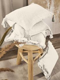 Kissenhülle Lorel in Beige mit dekorativen Fransen, 100% Baumwolle, Beige, B 40 x L 40 cm