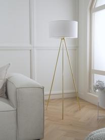 Stojacia tripod lampa s textilným tienidlom Cella, Podstavec: odtiene lesklej zlatej Tienidlo: biela, Ø 48 x V 158 cm