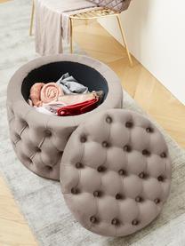 Puf de terciopelo Chiara, con espacio de almacenamiento, Tapizado: terciopelo (poliéster) Al, Estructura: madera de eucalipto, Terciopelo gris pardo, Ø 50 x Al 42 cm