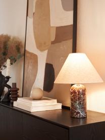 Lampada da tavolo con base in marmo Gia, Paralume: 50% lino, 50% poliestere, Base della lampada: marmo, Beige, rosso, marmorizzato, Ø 30 x Alt. 39 cm