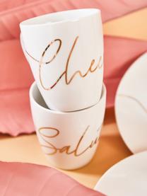 Tazas de porcelana Cheers, 4 uds., Porcelana, Blanco, latón brillante, Ø 9 x Al 10 cm, 380 ml