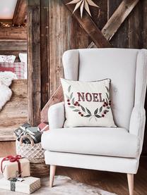 Bestickte Kissenhülle Noel mit Schriftzug, 100% Baumwolle, Weiß, 45 x 45 cm