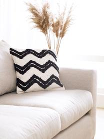 Housse de coussin 45x45 bohème Akesha, 100 % coton, Couleur crème, noir, larg. 45 x long. 45 cm