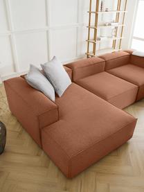 Divano angolare componibile Lennon, Rivestimento: 100% poliestere Con 115.0, Struttura: legno di pino massiccio, , Piedini: plastica, Tessuto color torrone, Larg. 327 x Prof. 180 cm, chaise-longue a sinistra