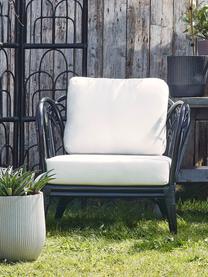 Sillón de ratán con cojines Sherbrooke, Negro, blanco, An 83 x F 72 cm