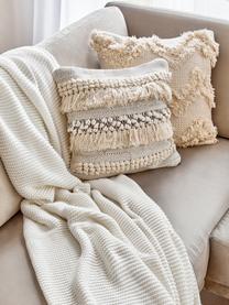 Coperta lavorata a maglia Adalyn, 100% cotone organico, certificato GOTS, Bianco, Larg. 150 x Lung. 200 cm