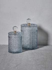 Opbergpot Miyelle in lichtblauw, Glas, Lichtblauw, transparant, goudkleurig, Ø 9 x H 16 cm
