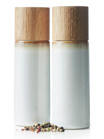 Salière et poivrière Bizz, 2 élém., Blanc crème, brun, bois clair, Ø 5 x haut. 17 cm