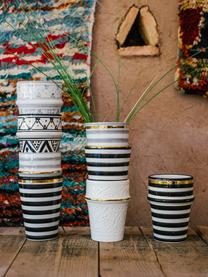 Handgemachter marokkanischer Becher Assiette mit Goldrand, Keramik, Schwarz, Cremefarben, Gold, Ø 8 x H 11 cm