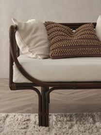 Canapé rotin avec coussin de chaise Linnsofina, Tissu beige, brun foncé, larg. 190 x prof. 81 cm