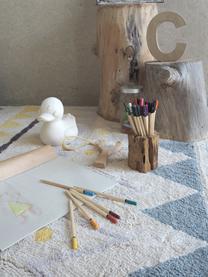 Tappeto in cotone con nappe e motivo colorato Azteca, Retro: cotone riciclato, Beige, giallo, blu, grigio, grigio scuro, Larg. 120 x Lung. 160 cm (taglia S)