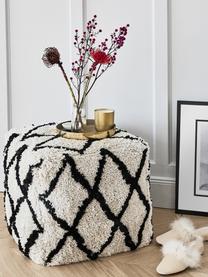 Flauschiger Pouf Naima, handgetuftet, Bezug: Polyester, Beige, Schwarz, B 50 x H 50 cm
