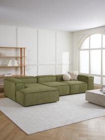 Modulares Ecksofa Lennon aus Cord, Bezug: Cord (92% Polyester, 8% P, Gestell: Massives Kiefernholz, FSC, Füße: Kunststoff, Cord Grün, B 327 x T 180 cm, Eckteil links