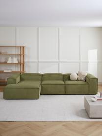 Modulares Ecksofa Lennon aus Cord, Bezug: Cord (92% Polyester, 8% P, Gestell: Massives Kiefernholz, FSC, Füße: Kunststoff, Cord Grün, B 327 x T 180 cm, Eckteil links