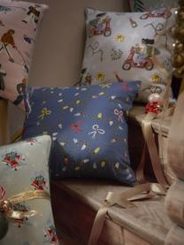 Povlak na polštář s vánočním potiskem a výšivkou Ribbons, 100 % bavlna, Modrá, Š 45 cm, D 45 cm